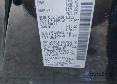 2014 Nissan Pathfinder S z USA, uszkodzony, nr VIN 5N1AR2MM8EC723812